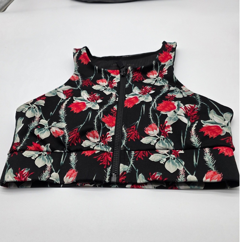 Minkpink Sports Bra Womens Medium Black Floral Zip Front High Neck‎ #Athletic